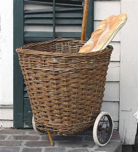 Antique French Market Basket Rolling Cart Marché Panier Via New