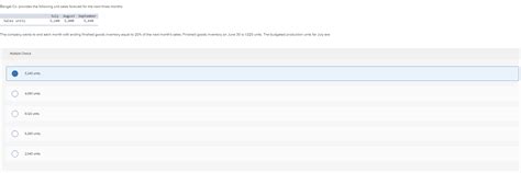 Solved Bengal Co Provides The Following Unit Sales Forecast Chegg