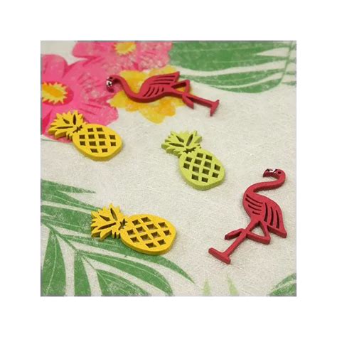 Lot De Confettis Tropicales En Bois En Forme D Ananas Ou Flamant Rose