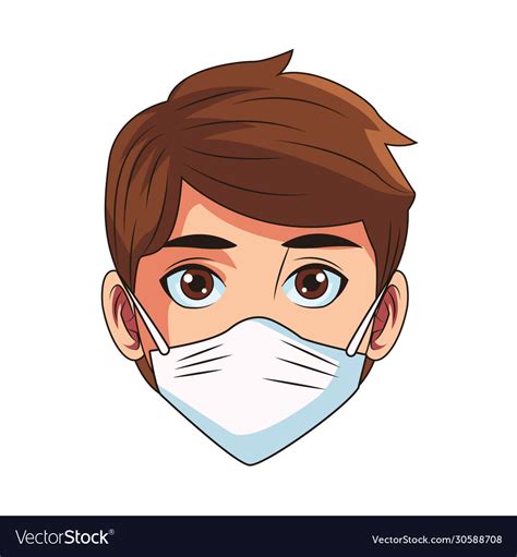 Man Using Face Mask Head Character Royalty Free Vector Image