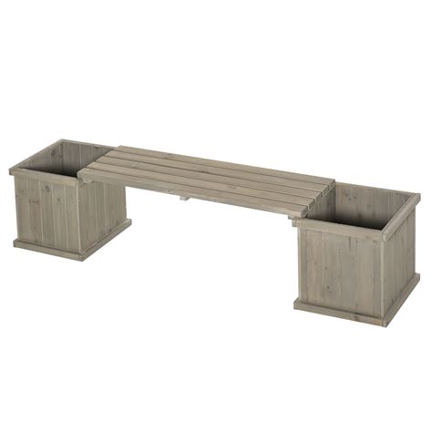 Outsunny Wooden Garden Planter And Bench Combination Garden Raised Bed Patio Park Grey 176 X 38 X