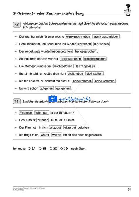 Regeln Zur Getrennt Oder Zusammenschreibung Meinunterricht