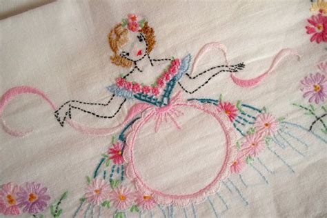 Embroidered Southern Belle Crinoline Flower Pillowcase Single Southern Belle Vintage