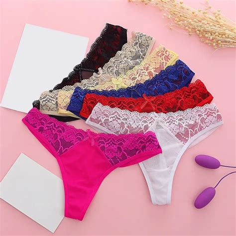 Ladies Lace Hollow Out Briefs Solid Color G String Thongs T Back