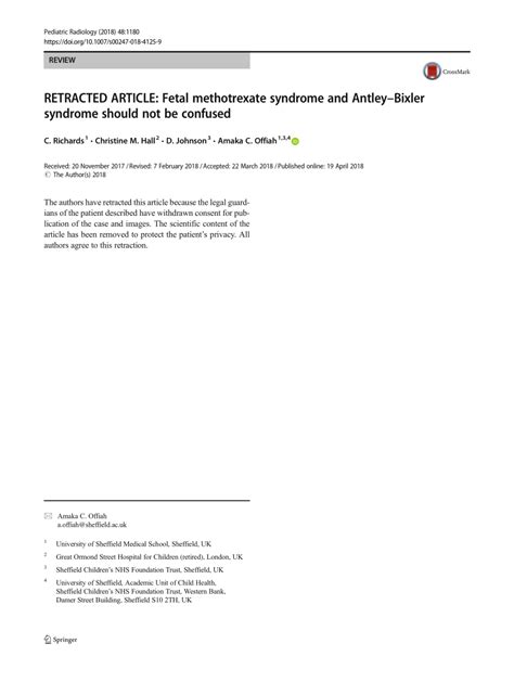 PDF Fetal Methotrexate Syndrome And AntleyBixler Syndrome Should Not