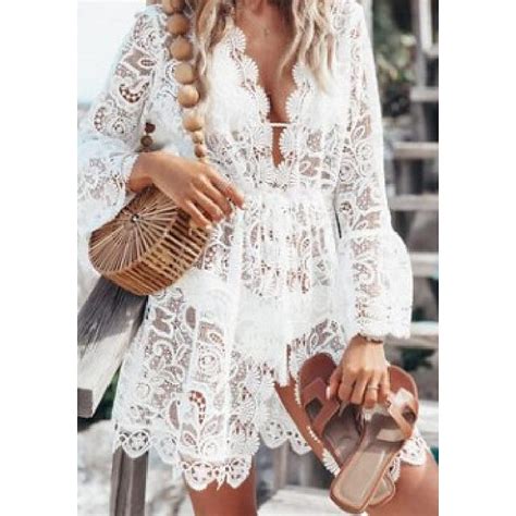 Womens Summer Beach Wear Beach Cover Up Perspective Sexy Lace Long