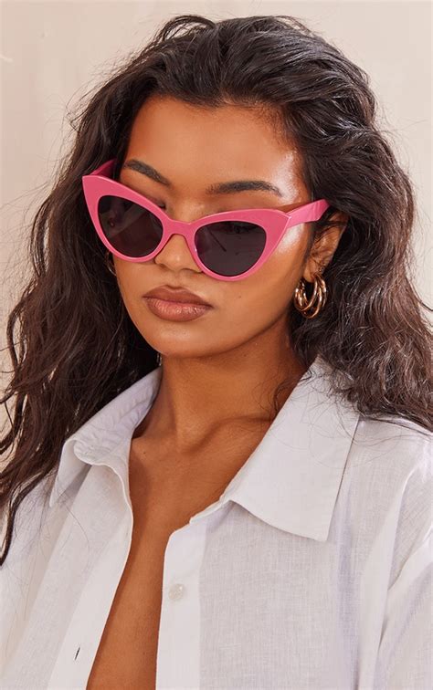 Pink Exaggerated Arm Cat Eye Sunglasses Prettylittlething Usa