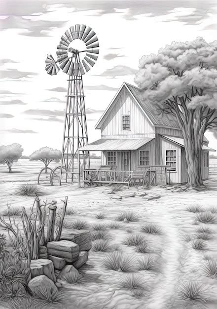 Premium AI Image | a drawing of a windmill and a windmill.