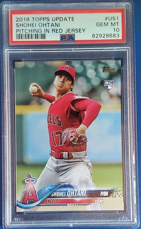 Shohei Ohtani 2018 Topps Update Us1 Rc Pitching In Red Jersey Psa 10