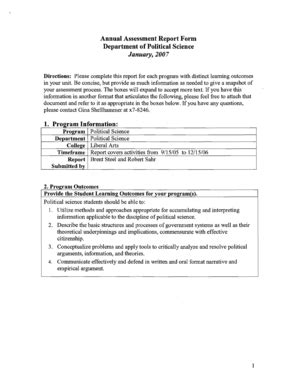 Fillable Online Oregonstate Annual Assessment Report Form Department Of