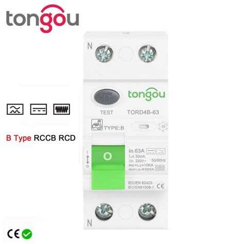 Uilpee Tongou Din Rail Earth Leakage Current Breaker Dc Rccb Rcd 2p 63a 30ma 300ma Type B 10ka