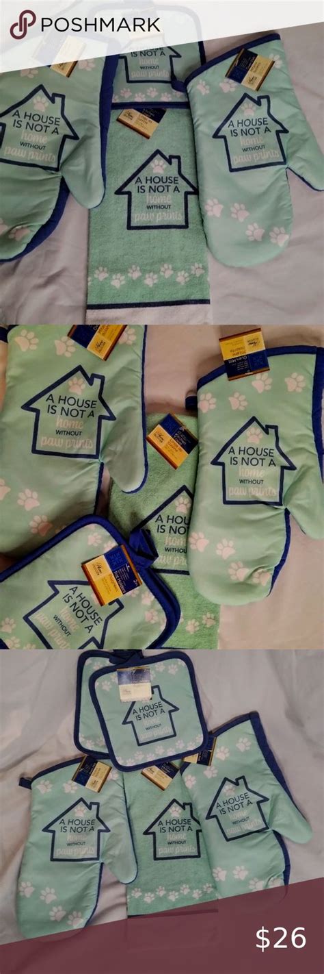 NWT 5 Piece Kitchen Oven Mitt Set A House Is Not A Home Without Paws