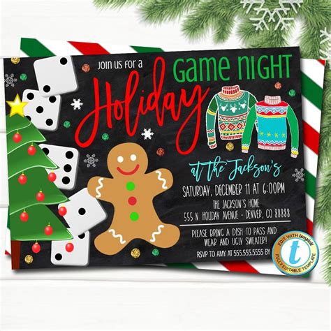 Christmas Game Night Party Invitation, Holiday Invite, Xmas Cocktail Games Party, Family Work ...