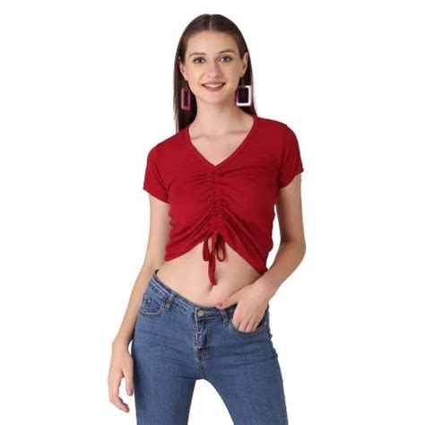 Buy Buynewtrend Maroon Cotton Rib Crop Top For Women Online At Best