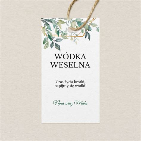 Zawieszka na alkohol do zaproszeń Eleganckie ze złotem wzór 2