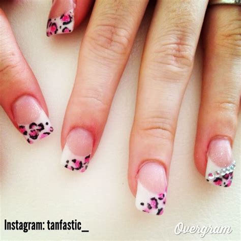 Hot Pink Leopard Print With Gems Leopard Print Nails Cheetah Nail