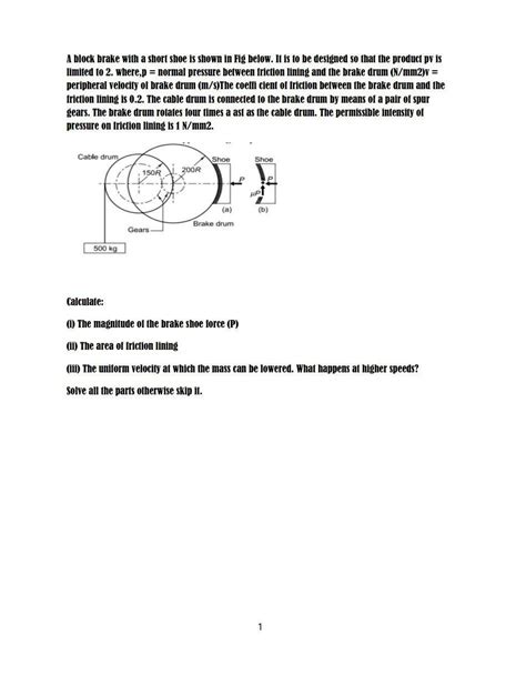 Solved A Block Brake With A Short Shoe Is Shown In Fig Below It Is