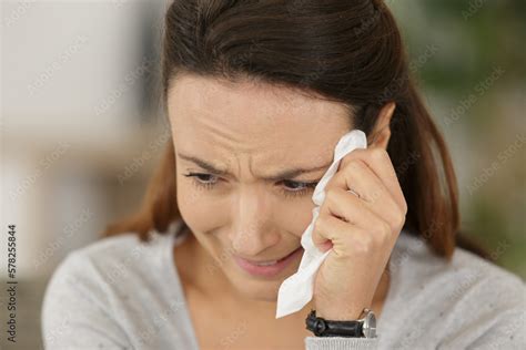 Sad Woman Crying At Home Stock Photo Adobe Stock