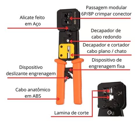 Alicate Crimpar Rj45 100 Conector Ez Rj45 Blindado Vazado à venda em