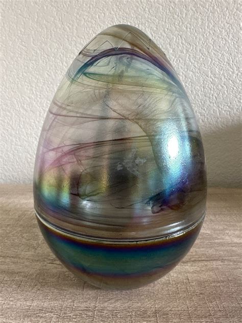 Akcam Art Glass Rainbow Iridescent Glass Egg Made In Turkey Etsy