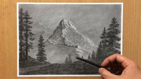 How To Draw A Mountain In Charcoal Youtube