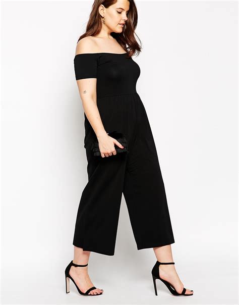 Asos Bardot Jumpsuit With Cropped Wide Leg In Black Lyst