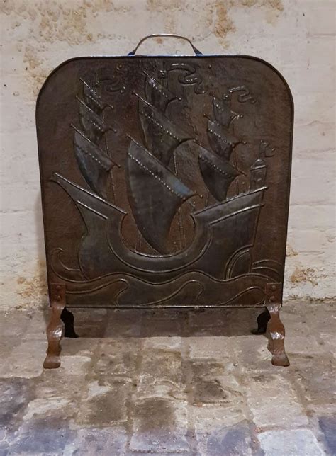 John Pearson Arts Crafts Patinated Copper Galleon Firescreen