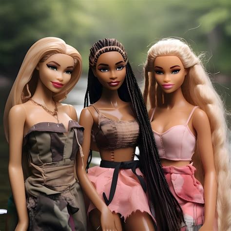 Premium Photo | Three Barbie dolls in different outfits and skin colors