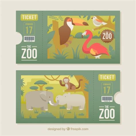 Free Vector | Zoo tickets with animals set