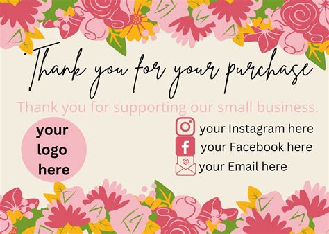 PRINTABLE Thank You Business Cards Template Etsy Small Business Thank ...