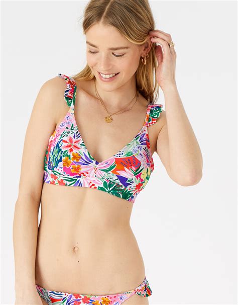 Bold Floral Frill Strap Bikini Top Multi Bikini Tops Accessorize Uk