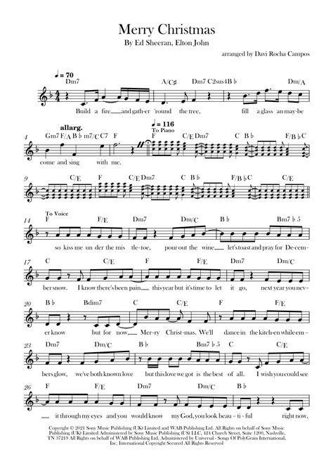 Merry Christmas Arr Davi Rocha Campos By Ed Sheeran And Elton John Sheet Music For Lead Sheet