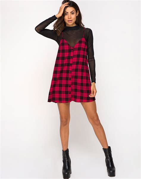 Plaid Button Down Front Dress Sanna