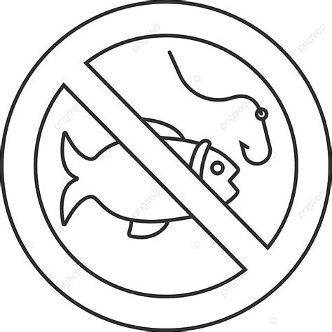 Forbidden Sign With Fish Linear Icon Fishing Warning Animal Vector