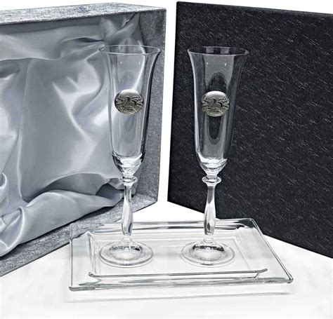 Set Estuche De Copas De Champ N Para Novios Bodas De Plata Oro