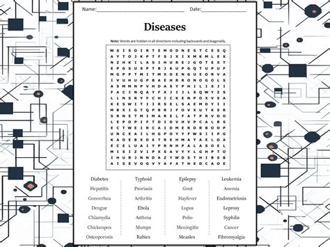 Diseases Word Search Puzzle Worksheet Activity Teaching Resources