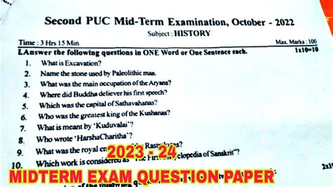 Nd Puc History Midterm Exam Question Paper Important Questions And