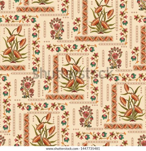 Seamless Abstract Mughal Floral Motif Pattern Stock Illustration 1447735481