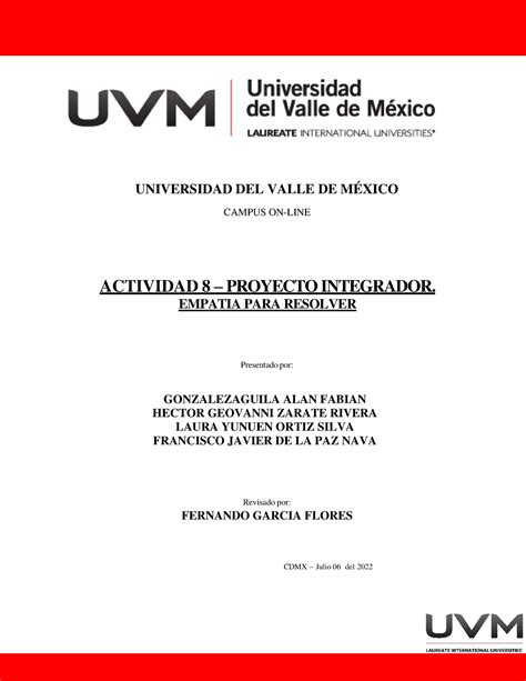 A8 Equipo 9 Actividad 8 Proyecto Integrador UNIVERSIDAD DEL VALLE