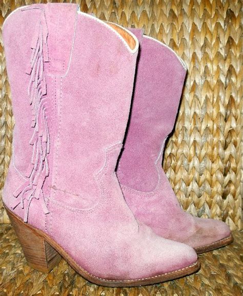 Pretty In Pink Suede Fringe Cowgirl Western Boots Urban Cowboy Etsy Pink Suede Boots