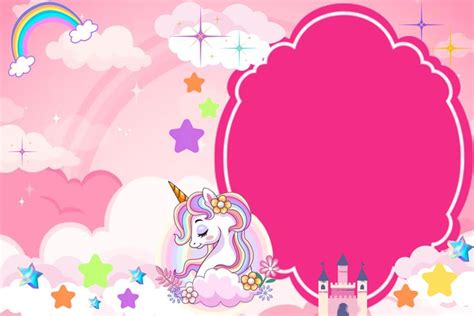 Unicorn Pink Background with Stars and Clouds