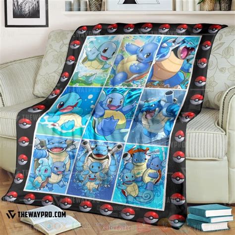 HOT Pokemon Squirtle Wartortle Blastoise Poke Ball Fleece Blanket