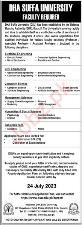 Dha Suffa University Jobs In Karachi Job Advertisement Pakistan