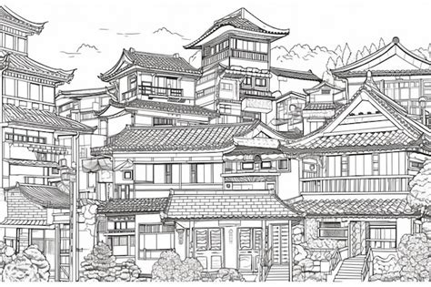 Un Dibujo De Una Casa Japonesa Tradicional Foto Premium