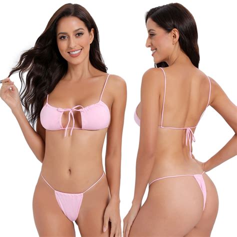 Rectangle Brazilian Bikini Set Women Thong Swimwear Thin String Swimsuit Spaghetti Bathing Suits