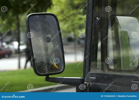 Side-view Mirror of a Truck on a Cty Street. Stock Image - Image of ...