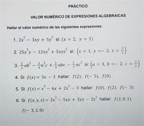 hallar el valor númerico de las siguientes expresiones Brainly lat