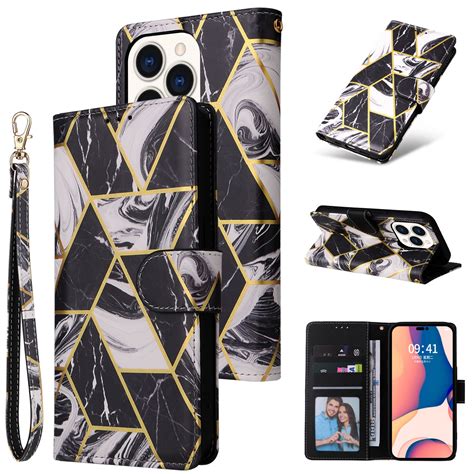 Marmer bookcase iPhone 14 Pro hoesje Zwart | Fonu