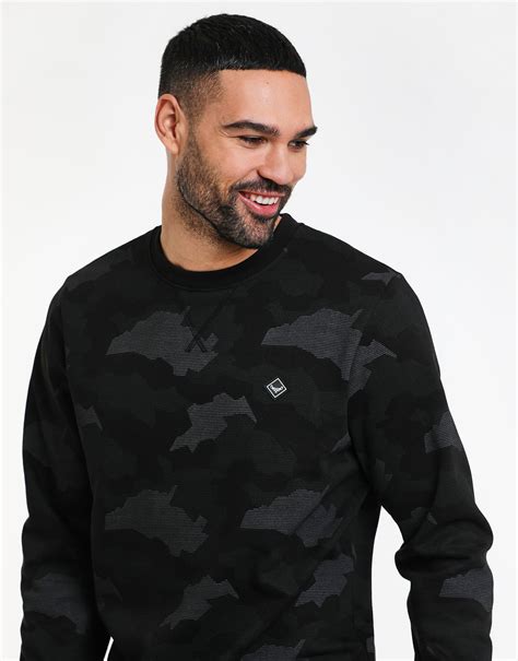 Mens Charcoal Grey Camo Print Crew Neck Sweatshirt Threadbare