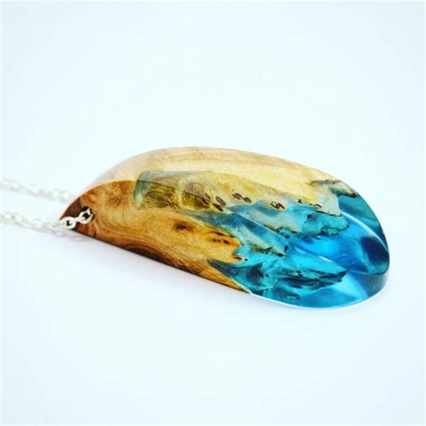 Blue Resin And Burl Wood Pendant Necklace